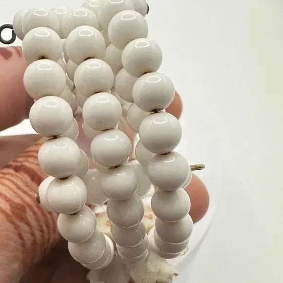 Vintage Japanese porcelain white milk glass beads beaded wrap cuff bracelet - Picture 10 of 12